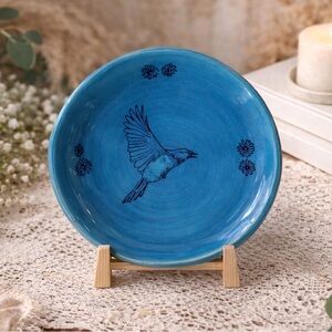 Bird Blue Trinket Dish Cottagecore Jewelry Catchall Boho Decor Ceramic Dish